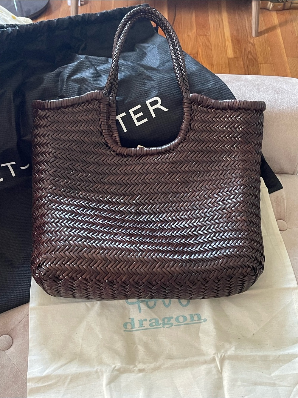 Dragon Diffusion Woven Chocolate Brown Tote - Picture 4 of 7